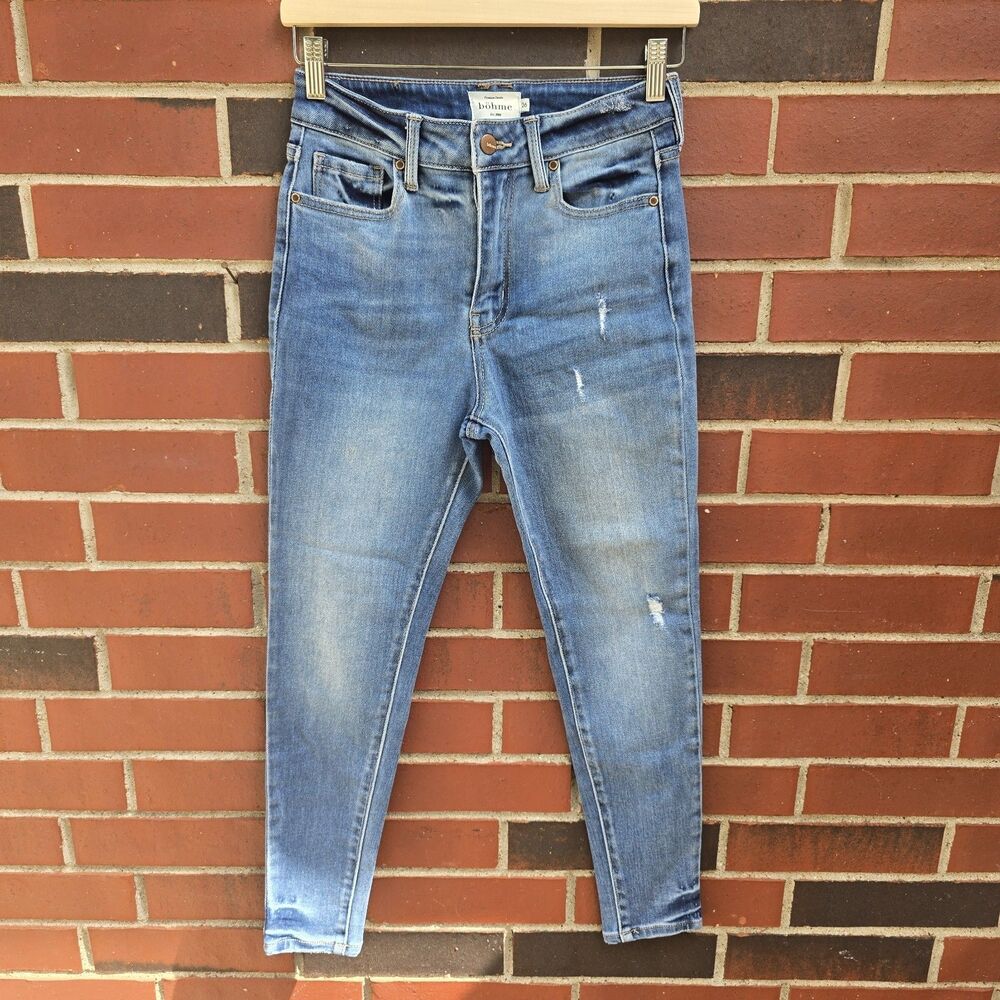 Bohme Jeans Women's Size 26 Blue Denim Skinny Ankle Light Wash Distressed